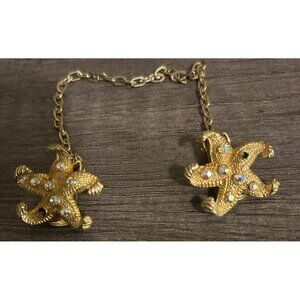 Vintage Gold-Tone Starfish Sweater Clip With Rhinestone Accents